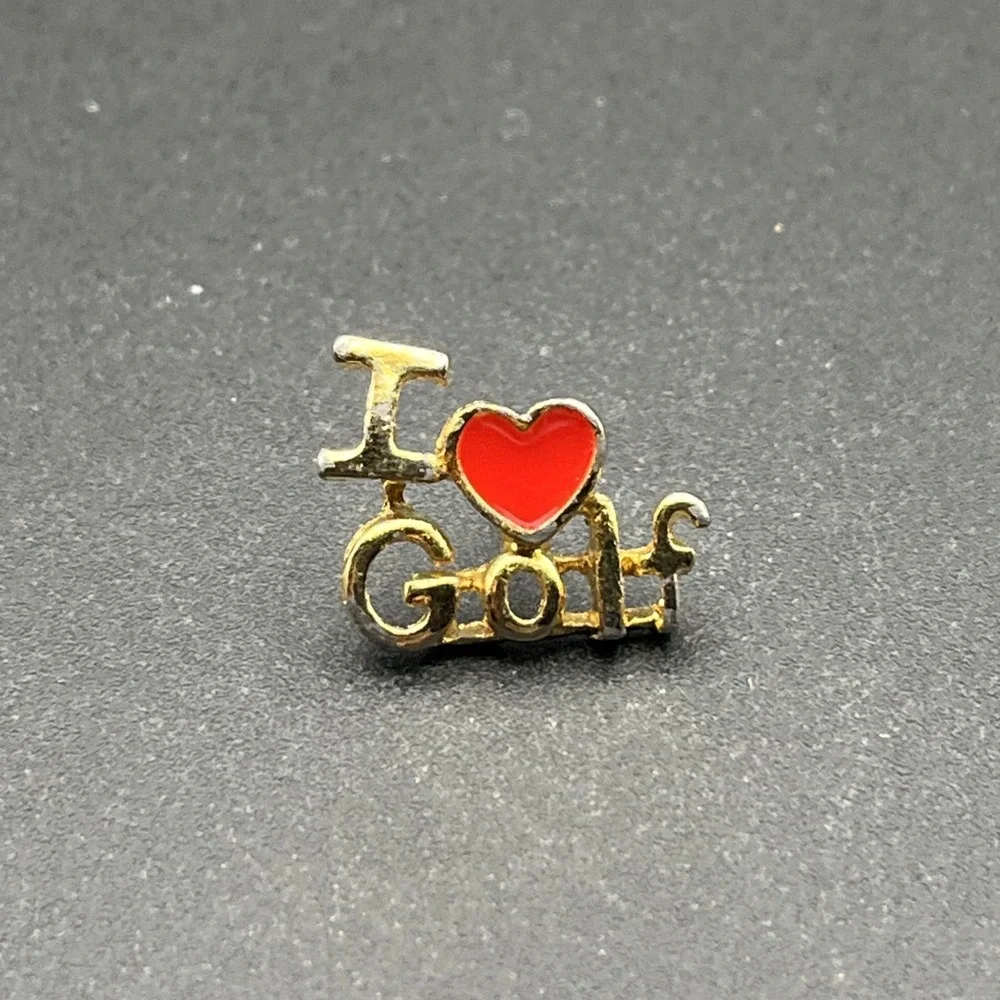 I Heart Love Golf Gold‎ Tone Lapel Hat Pin